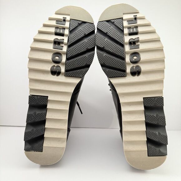 Women's Size 8 SOREL Harlow Lace Up Black Leather Waterproof Winter Boots EUC - Picture 5 of 8